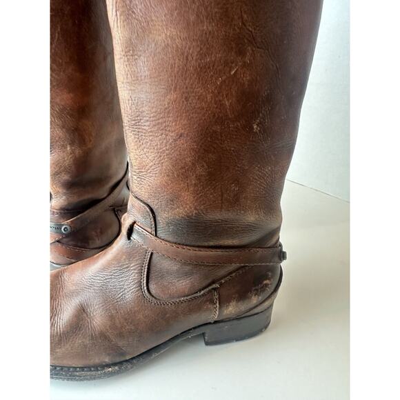 FRYE Lindsay Plate Distressed Leather Tall Riding Boots 76975 Brown Size 7 B - Picture 5 of 16